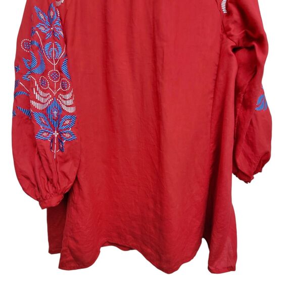 Aurie L'Atelier Red Embroidered Dress W/Missing String + Tassel No Size/Fabric - Picture 6 of 11
